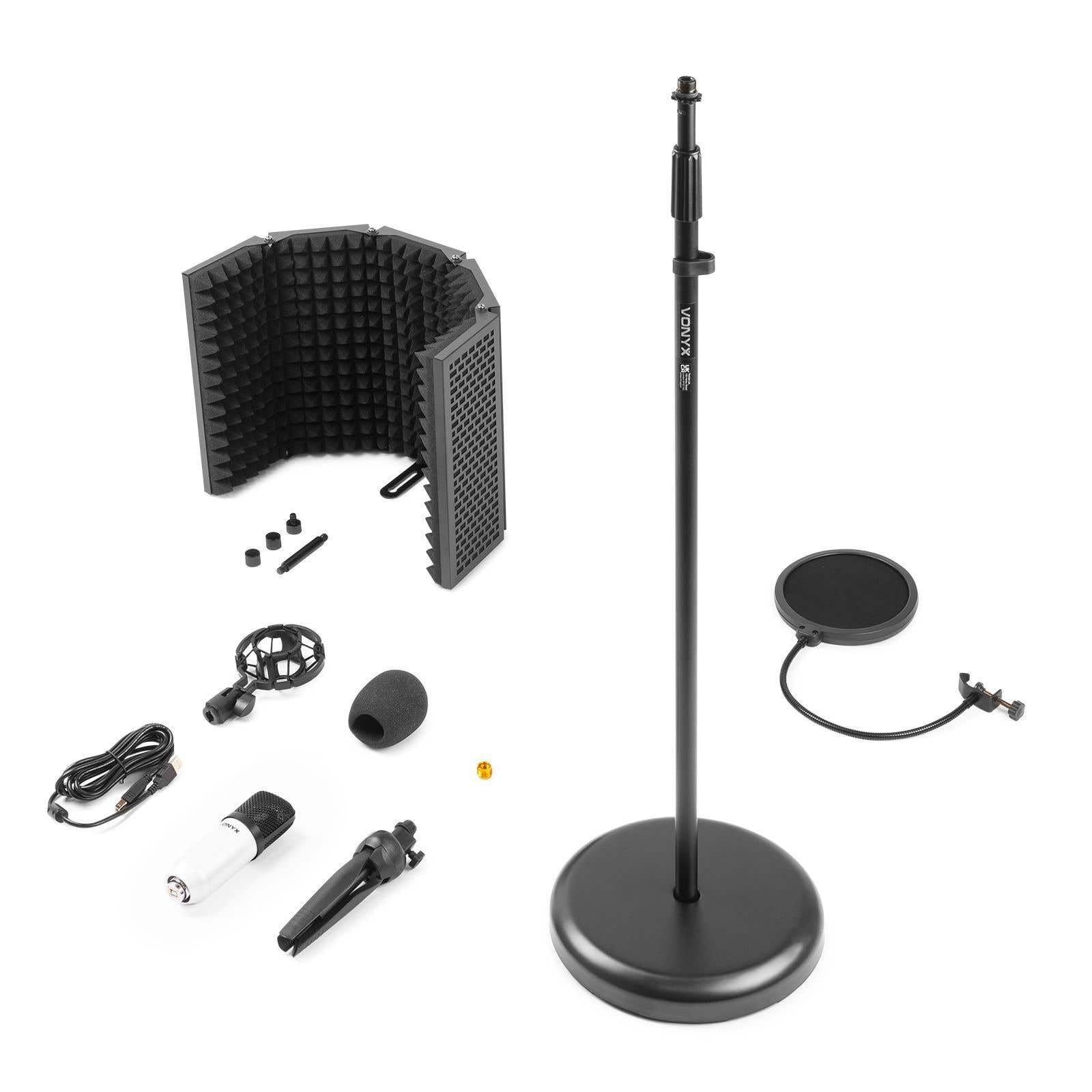 Vonyx CM300W USB Studio Mikrofon inkl. Ständer, Schallschutz, Pop-Filter - weiß