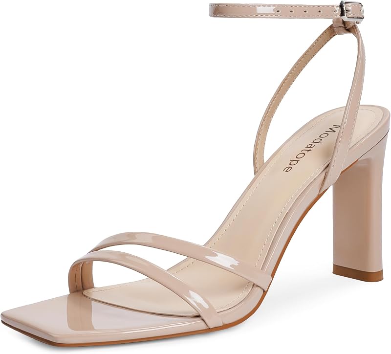 Womens Sandals Square Open Toe Chunky High Heels Strappy Ankle Strap Shoes
