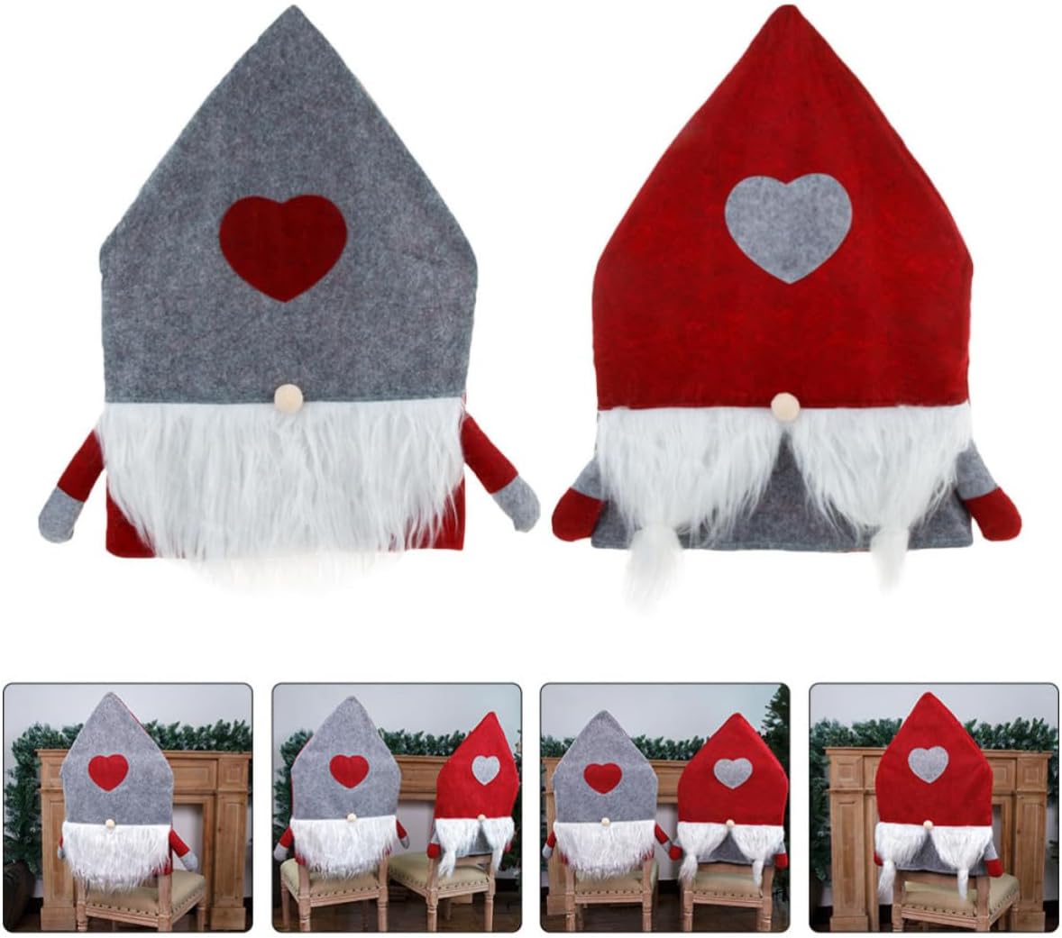 Amosfun 2pcs Chair Cover for Xmas Christmas Style Felt Cloth Slipcover