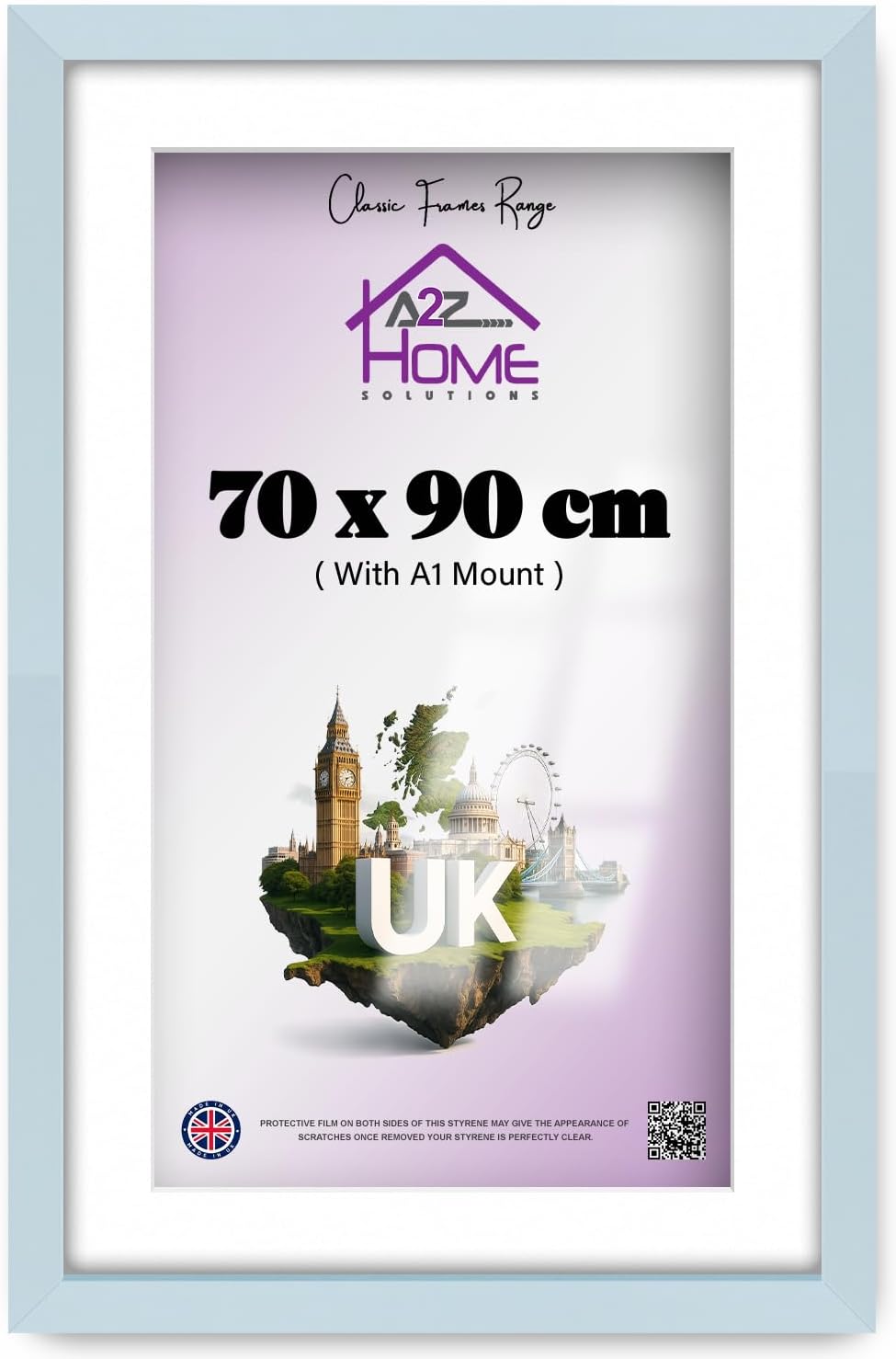 Wall Photo Frame Light Grey 70x90 cm Frame With 80x60 cm Mount Picture Poster Print With Clear HD Perspex 30x15 MM Moulding Mounting Hooks MDF Backboard