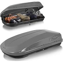 Rooftop Cargo Carrier Box, Heavy Duty Hard Shell Roof with Security Keys, Waterproof Rooftop Cargo Box, 56 L x 30 W x 13.7H Inches, 13 Cubic Feet Tool-Free Install, Gray