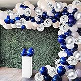 125Pcs Navy Blue Silver Balloon Arch Garland Kit, Navy White Silver Confetti Balloons with Balloon...