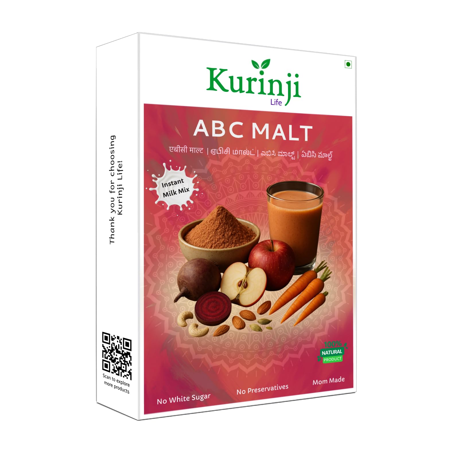 Kurinji Life ABC Malt (Apple, Beetroot, Carrot) – Instant Health Drink | Boosts Immunity, Enhances Vision, Improves Digestion & Supports Skin Health | Rich in Vitamins, Fiber & Antioxidants | 200g