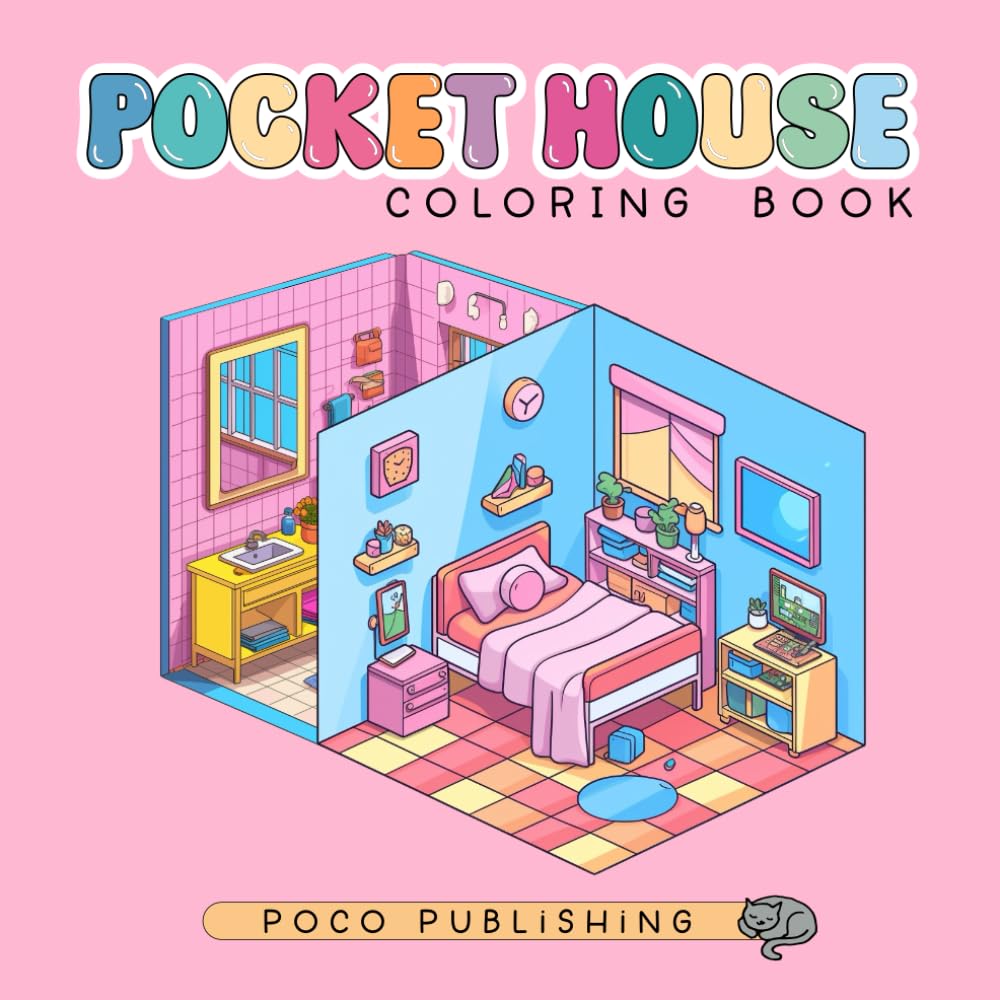 Pocket House Coloring Book: Cozy Miniature Home Interior Designs Coloring Pages for Kids, Teens, and Adults Featuring Tiny Adorable Rooms for Relaxation and Stress Relief
