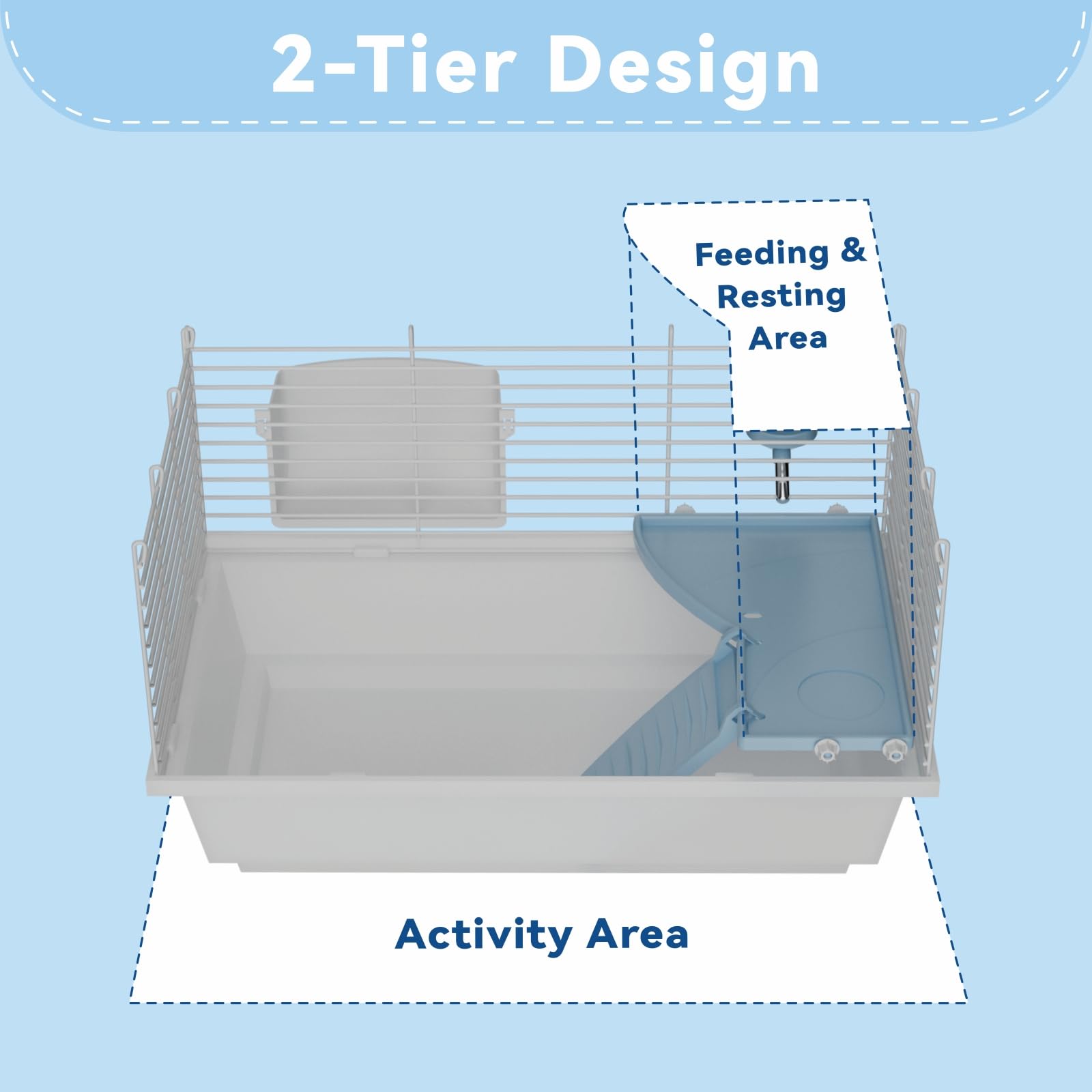 STILLCOVE Meerschweinchenkäfige mit 2 Etagen für den Innenbereich, mit Ablagefach & Heufutterstation | Mit Plattform & Rampe, Wasserflasche, Kleintierkäfig & Lebensräume für Hamster, Haustierratten, Igel, Rennmäuse, Nager, Hase