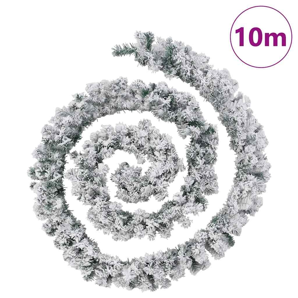 Guirnalda de Navidad verde con 150 luces LED de 10 m PVC con nieve flocada, 8 efectos de luz, puerto USB, resistente a la intemperie, para interiores y exteriores cubiertos