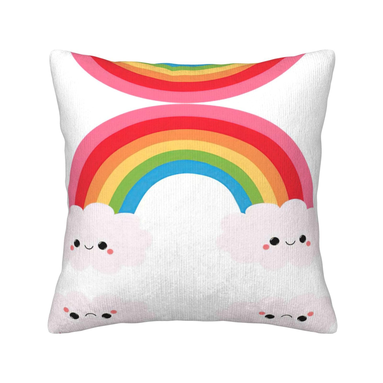 Housse coussin arc-en-ciel velours côtelé canapé salon déco