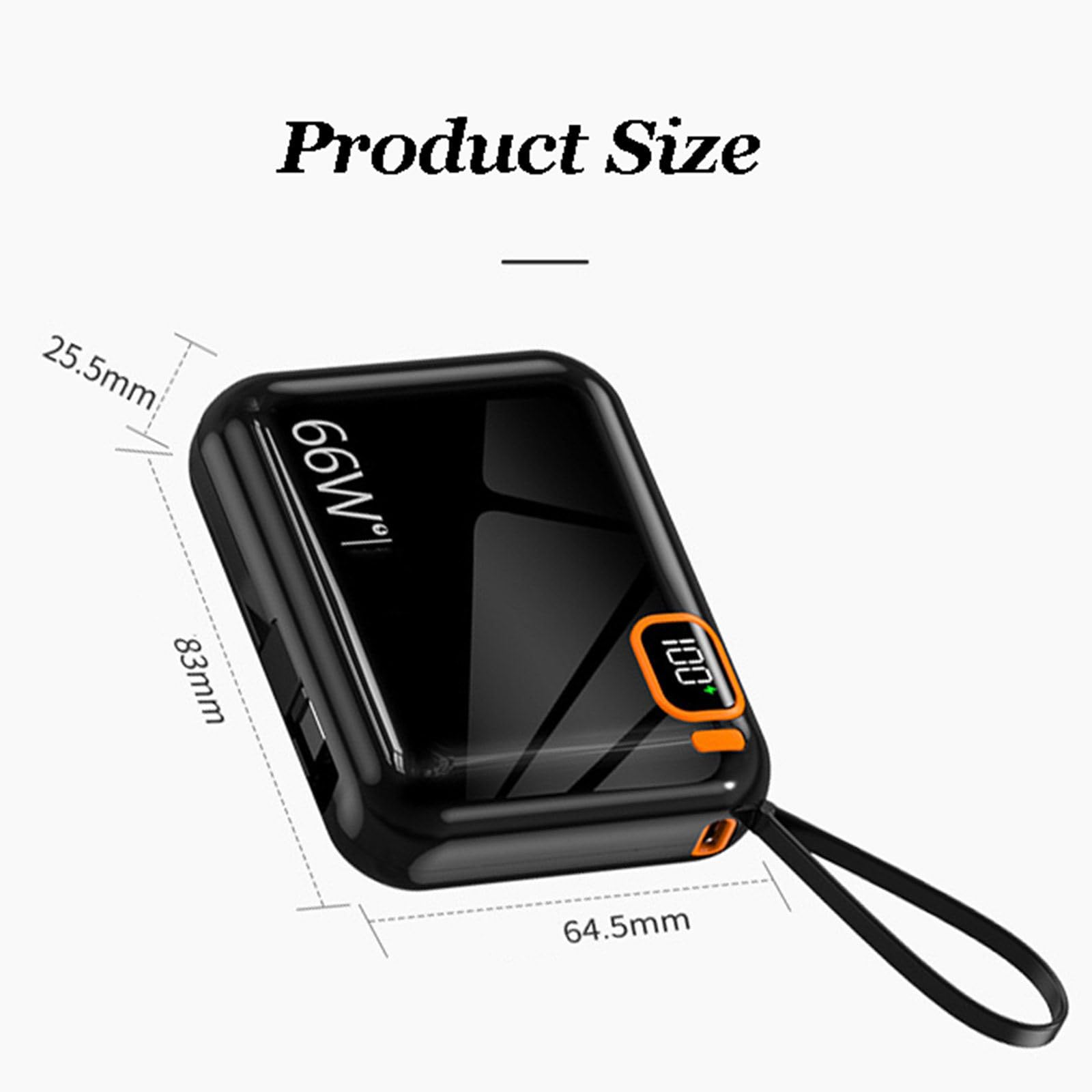 2 szt. Mini szybki bank mocy ładujący 10000 mAh 66 W cyfrowy wyświetlacz mobilny zasilacz w zestawie z kablem