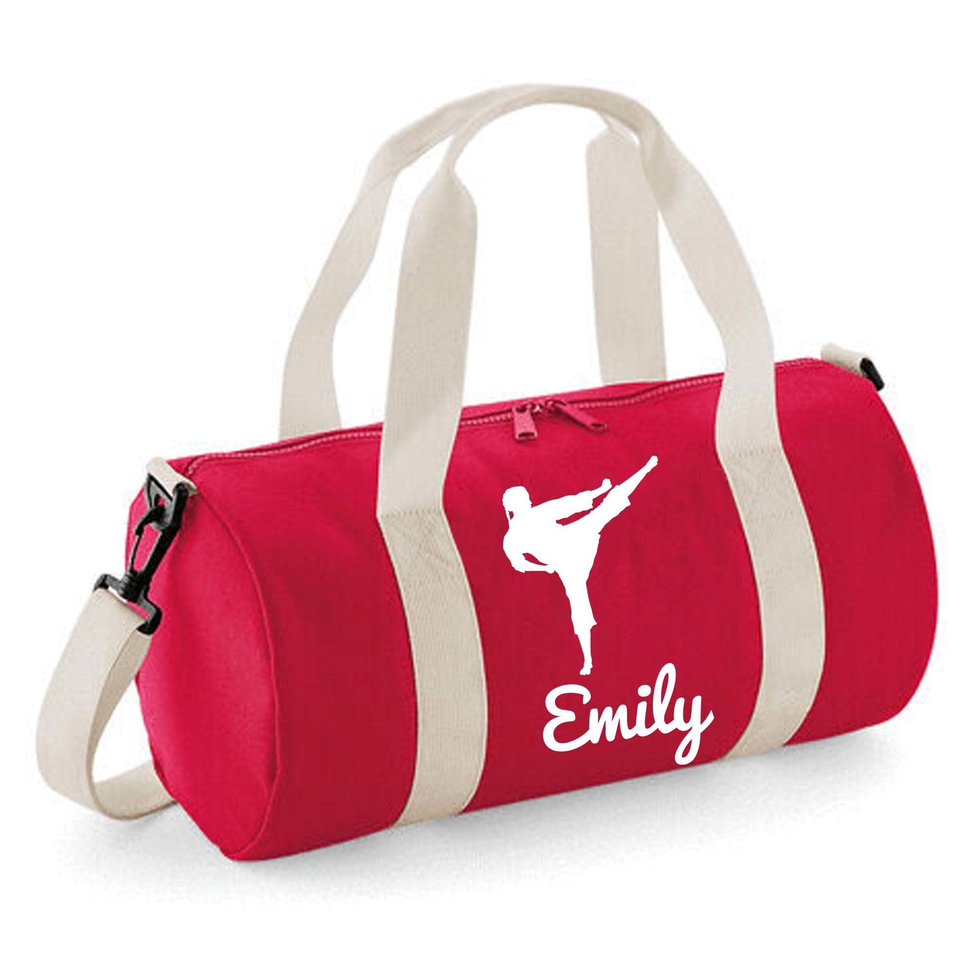Personalised Karate Kick Barrel Bag Sports Holdall for Boys & Girls, 12L Durable Gym Bag Training Kit Bag, 20x20x40cm Stylish Sports Equipment Storage - Red