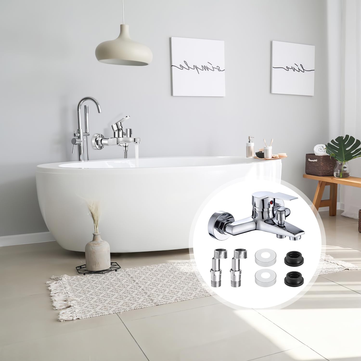 Kit de Grifo Monomando para Bañera y Ducha de Cobre, con Agua Fría y Caliente y Accesorios de Montaje