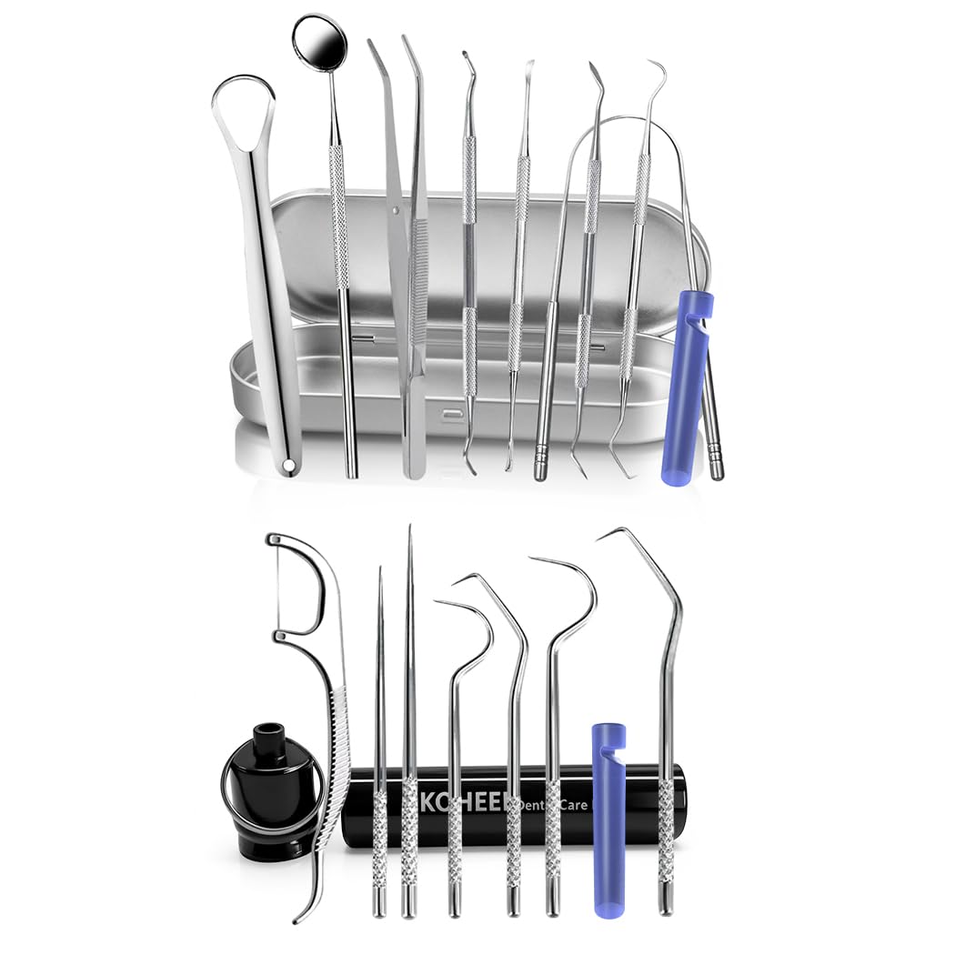 KOHEEL Dental Tools with Metal Case Teeth Cleaning Tools Set Remove Plaque Oral Care Hygiene Kit Toothpicks Pocket