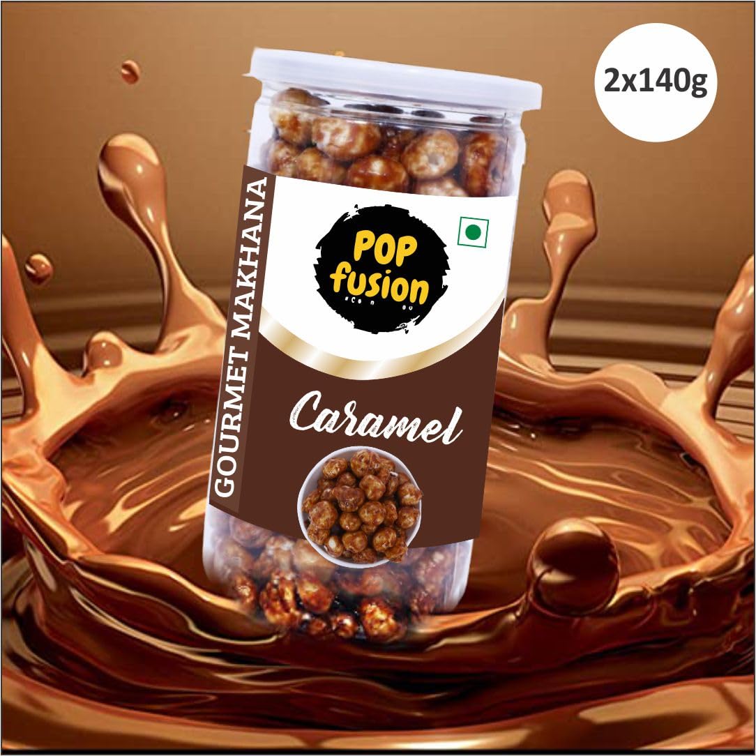 Popcorn Fusion Roasted & Flavoured Makhana- Classic Salted Caramel Makhana, Low Fat Snacks With Airtight Glass Jar- (Pack Of 2, 140 G Each) 3