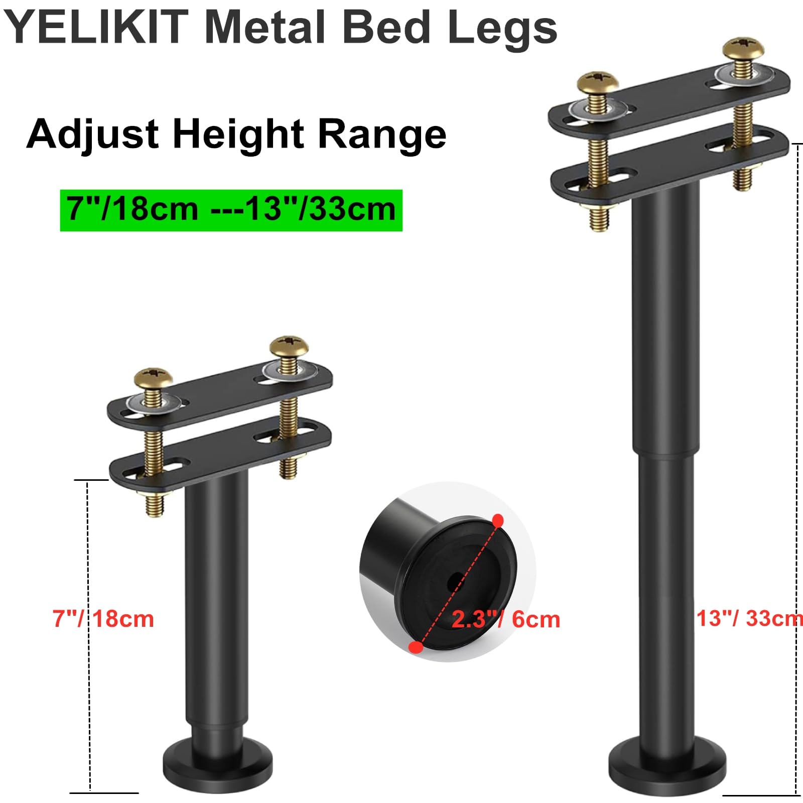 YELIKIT 4 Pcs 7"-13" Adjustable Bed Legs, Adjust Height Bed Support Legs for Bed Frame/Bed Center Slat - Image 3