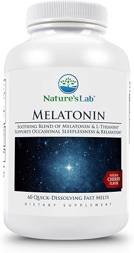 Nature's Lab Comprimidos de melatonina Fast Melt - 25 mg de L-teanina + 6 mg de melatonina - 60 unidades