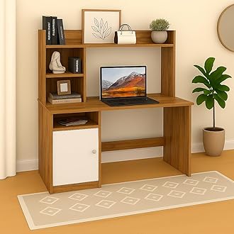 Callas Engineered Wooden Study Table with Hutch & Bottom Storage, Office Work Desk for Laptop Study Computer Table for Home (ST-05-Walnut)