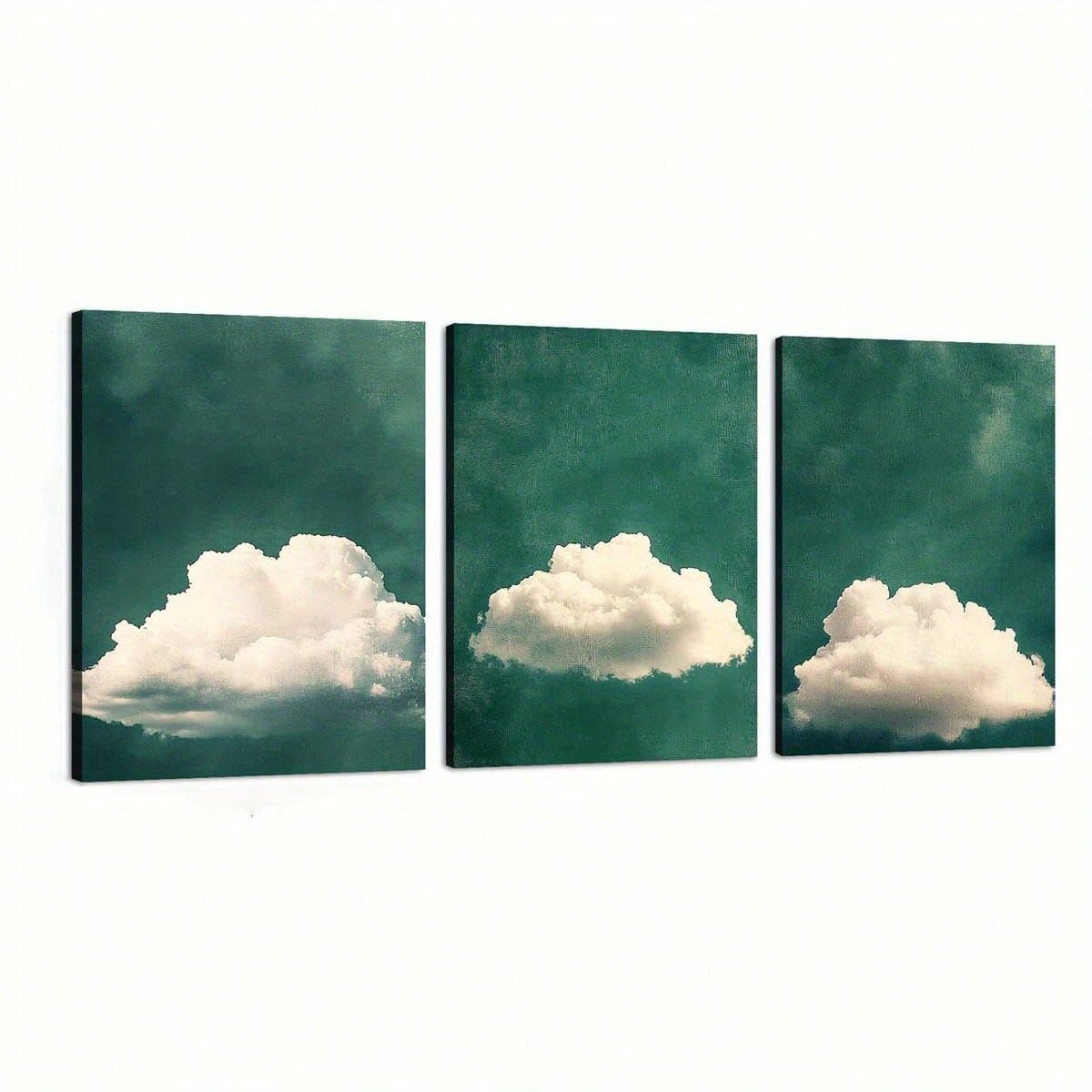 ZPDHBXMV Ensemble de 3 tableaux sur toile représentant des olives vertes flottant dans le ciel avec des nuages blancs, style bohème minimaliste et moderne pour le salon (55 x 75 cm x 3 / avec cadre)