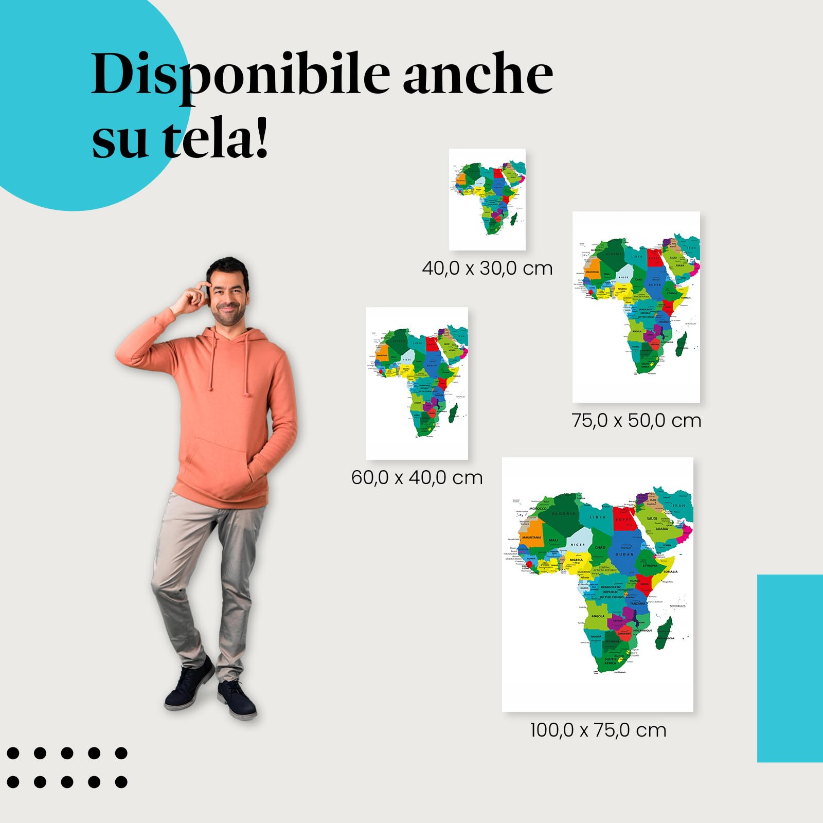 Postereck - 0936 - Mappa politica, Africa, Medio Oriente, paesi, continente - Decorazione Aula Scolastica, Materiale Didattico, Insegnamento, Quadri - Tela - 100,0 cm x 75,0 cm