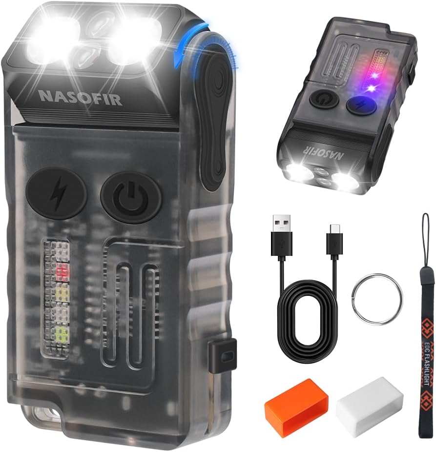 V20 Small Powerful EDC Flashlight, High Lumens 1000 LM USB C Rechargeable Mini LED Keychain Pocket LED Flash Light with Clip, COB Side Light, Magnetic Base & Beeping Alarm - 14 Modes, IP67