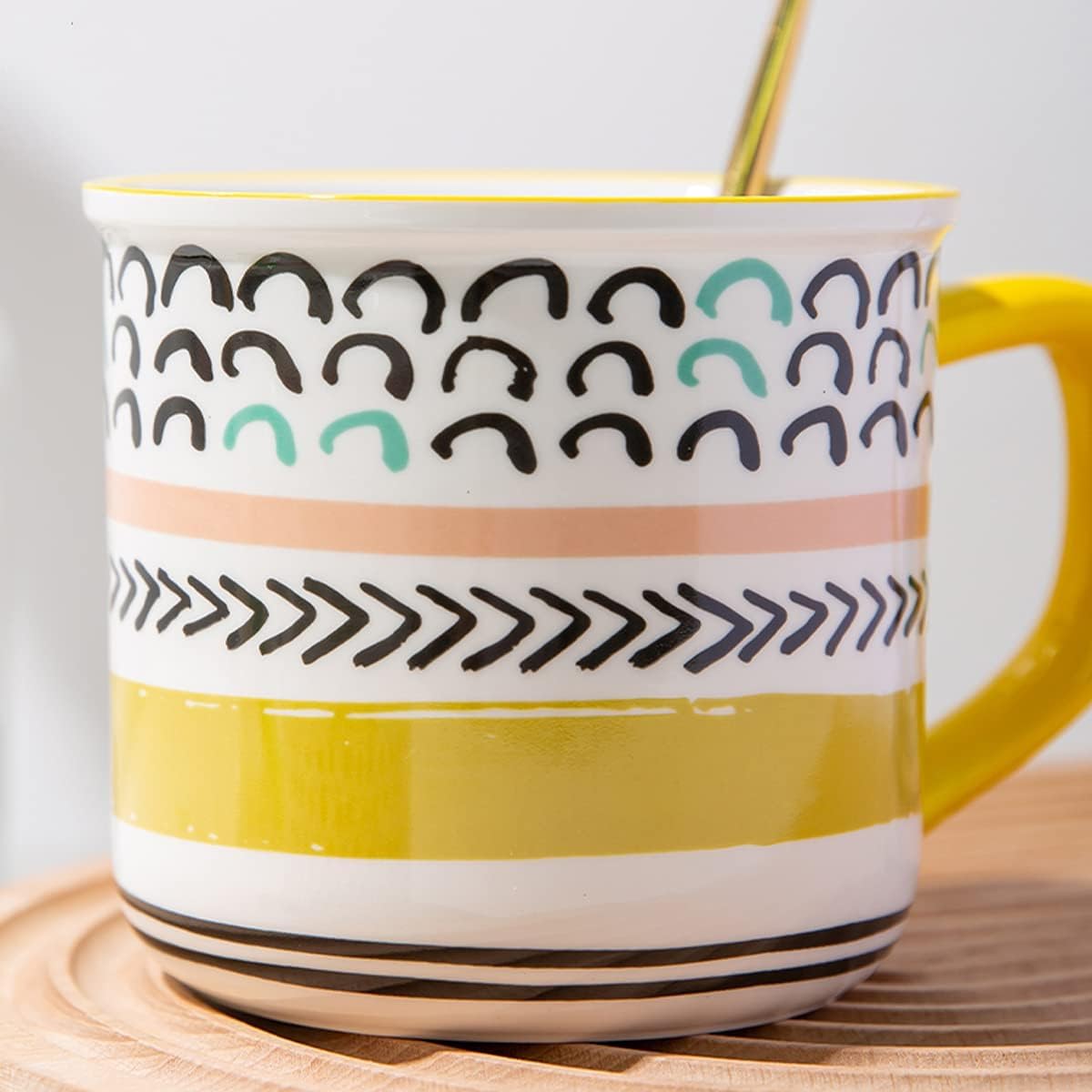 Keramik Kaffeebecher Emaille-Becher, Camping-Becher, dekorative Tasse mit Henkel, for den Einsatz im Home-Office-Café, 500 ml, 1 Stück(D)