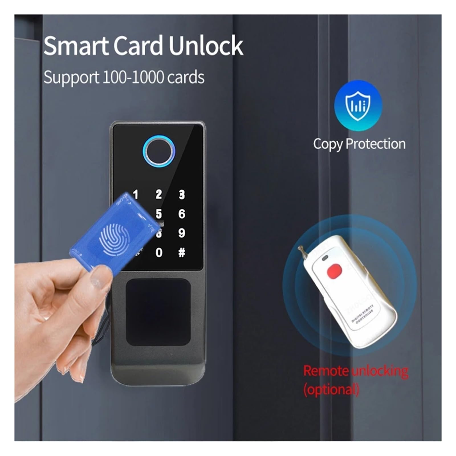 Outdoor Waterproof IP66 Lock Fingerprint Card Code Electronic Password APP Keyless Entry Knobs Smart Door for Home(Tuya double code REM)