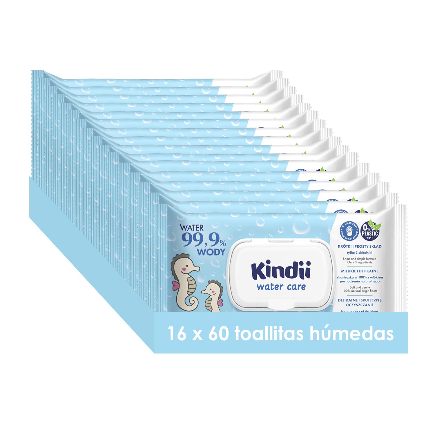 Kindii Water Care – Toallitas Bebé Agua 100% Viscosa, 99,9% Agua, Extracto de Pomelo, 150 × 200 mm, Biodegradables, Sin Plástico – Piel Sensible — view 9