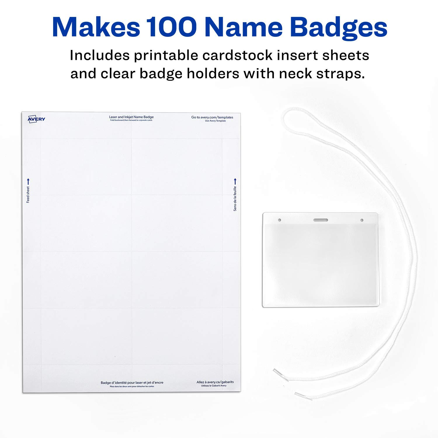 Avery Name Badges with Lanyards, Print or Write, 3" x 4", Badge Holders