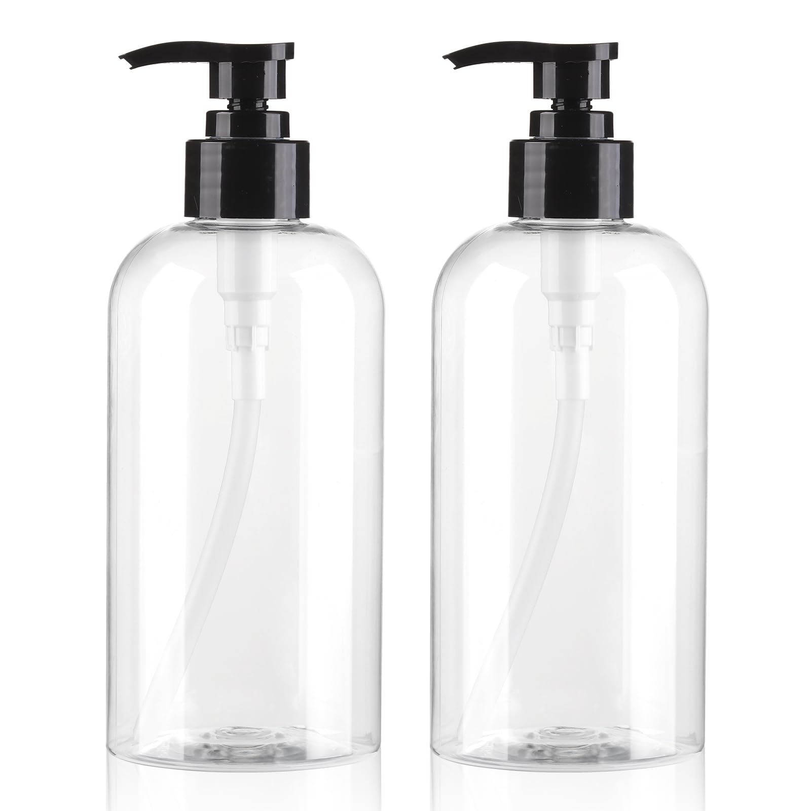 Empty Pump Bottles Dispenser 12.85oz/380ml, Refillable Clear BPA-Free Plastic Pump Bottle for Shampoo, Lotion, Soap and Massage Oil, 2 Pack