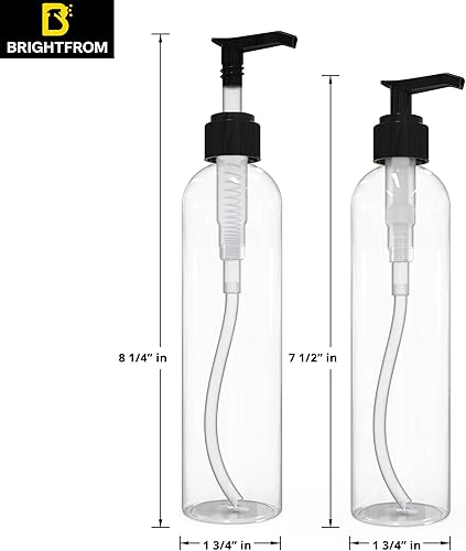Miniatura 3 de BRIGHTFROM Botellas con bomba de loción, envases de plástico recargables vacíos de 8 onzas, sin BPA, transparentes con dispensador negro para jabón,