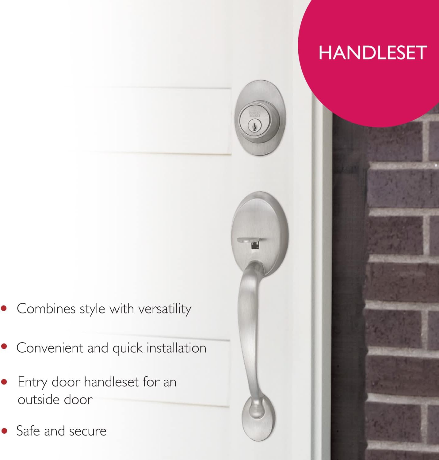 Design House Coventry Springdale Keyed Entry Handleset, Satin Nickel | Surface, Classic, Brass, Hardware, 700682