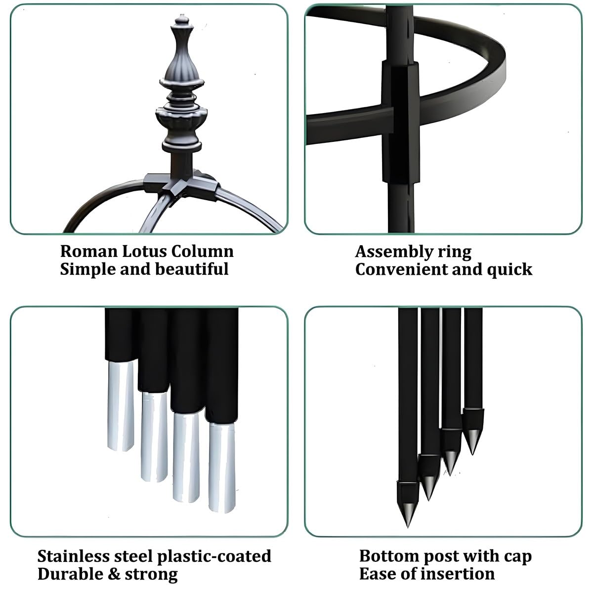 GOOOXIM Obelisk-Rankgitter Aus Metall – 60 Cm Hoch, Schwarz, Für Rosen & Kletterpflanzen, Innen- Und Außenbereich