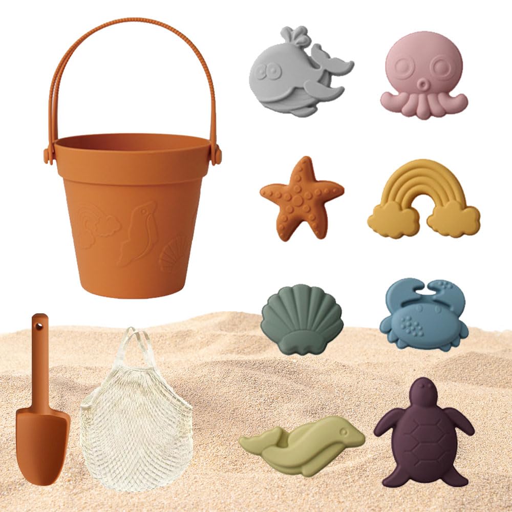 Juguetes Baño Niños Silicona Juego De 6 Juguetes De Playa De Silicona - Incluye Cubo, Pala Y 4 Animales (Hipopótamo, Elefante, León, Cocodrilo) Juegos De Playa Para Niños