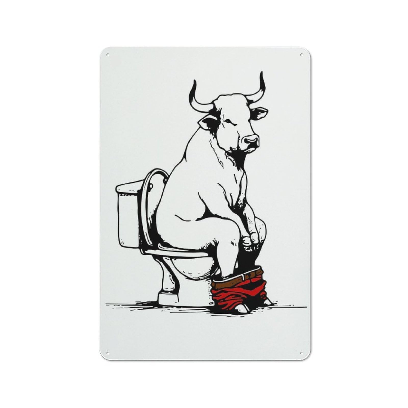 Junmoney Bull On Toilet With Pants Down Metal Wall Sign 30X20cm Featuring For Living Room Wall, For Metal Sign Collectors, For Garage And Workshop Walls