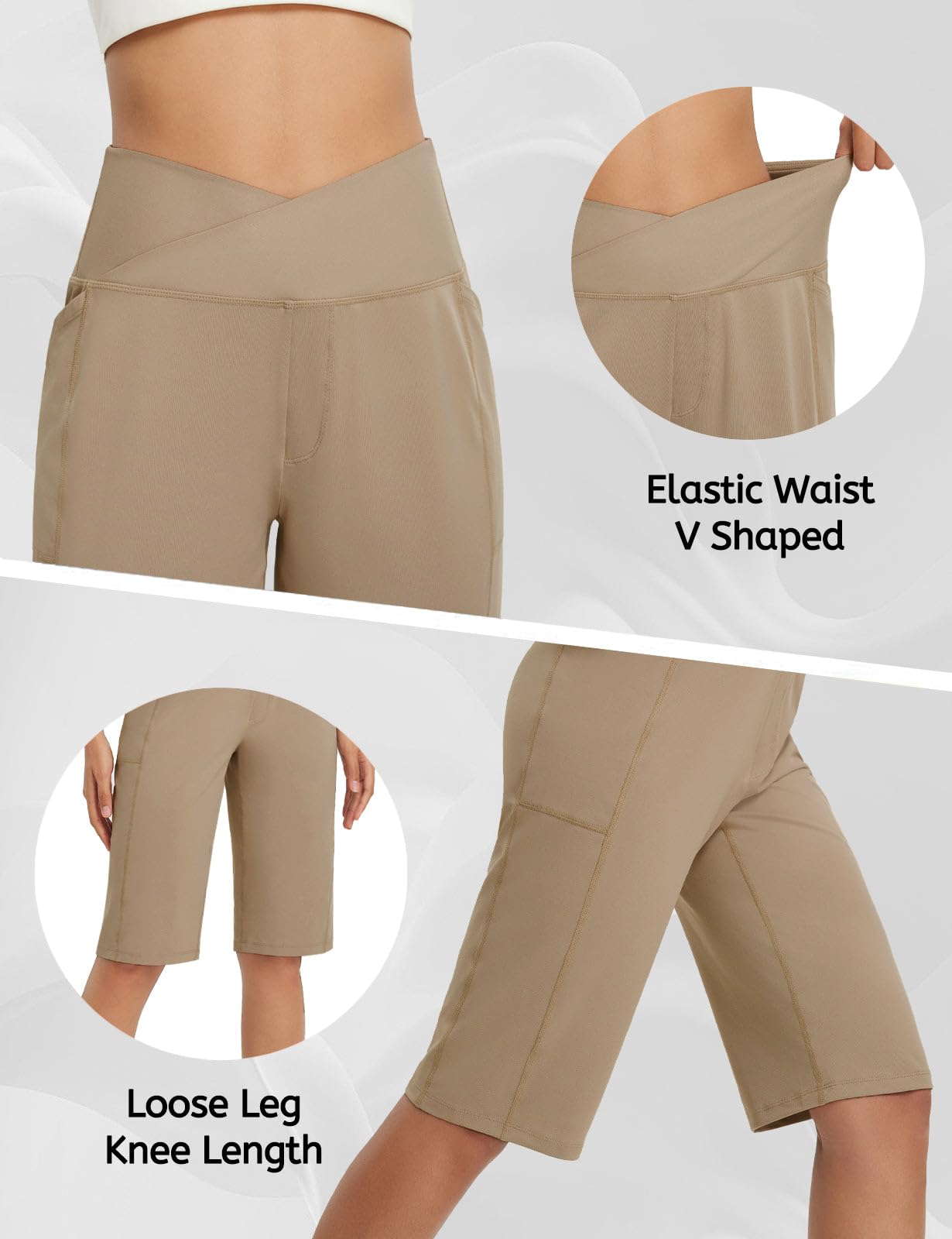 baleaf Bermudas para Mujer, Pantalones Cortos Largos de 14 Pulgadas, Longitud hasta Rodilla Gimnasio Bolsillos Yoga