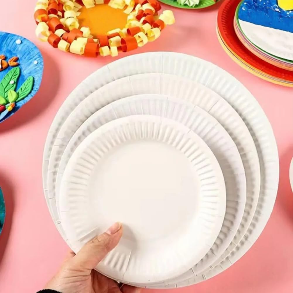 50 Pezzi Piatti di Carta USA e Getta, stoviglie di Carta Rotonde Bianche per Feste, Picnic, Barbecue, Dessert