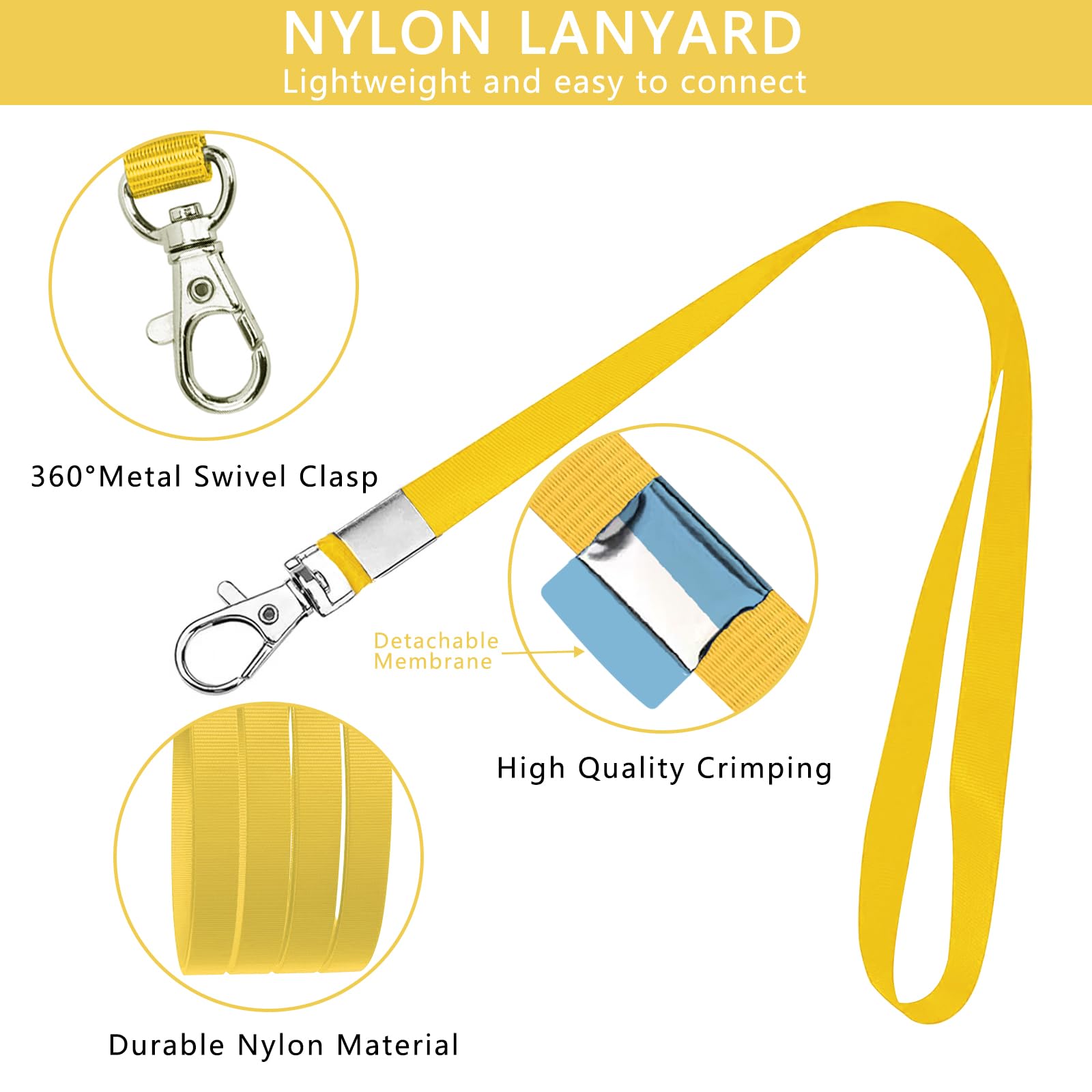 XHDA Yellow 30PCS Lanyards for Neck with 30PCS Card Holder, Lanyard with Clear Plastic Card Holder for ID Card and Staff - Image 4