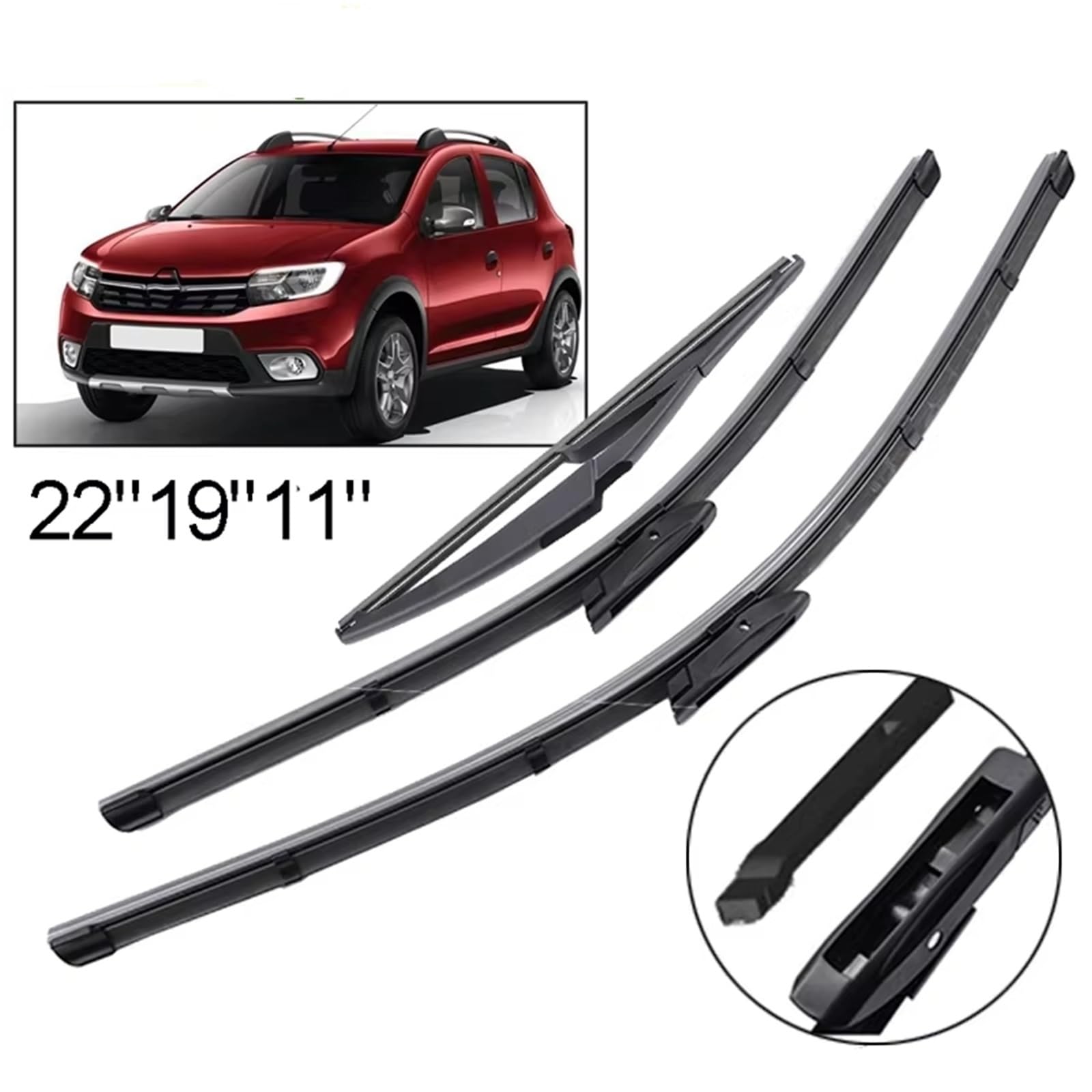 tergicristalli per Auto Compatibile con Dacia per Sandero MK 2 03.2015 2016 2017 2018 2019 22"+19"+12" 3 Pezzi Parabrezza Parabrezza Spazzole Tergicristallo Anteriori Posteriori