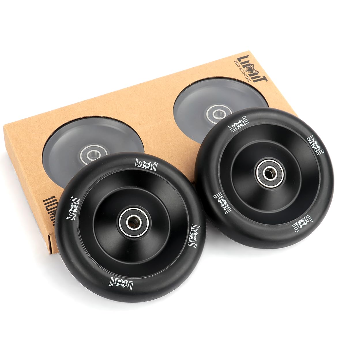 Limit Pro Trick Roue de rechange pour trottinette 110 x 26 mm 2 pièces Transparent plus épais PU et aluminium creux avec roulements ABEC-9 installés pour scooters BMX professionnels