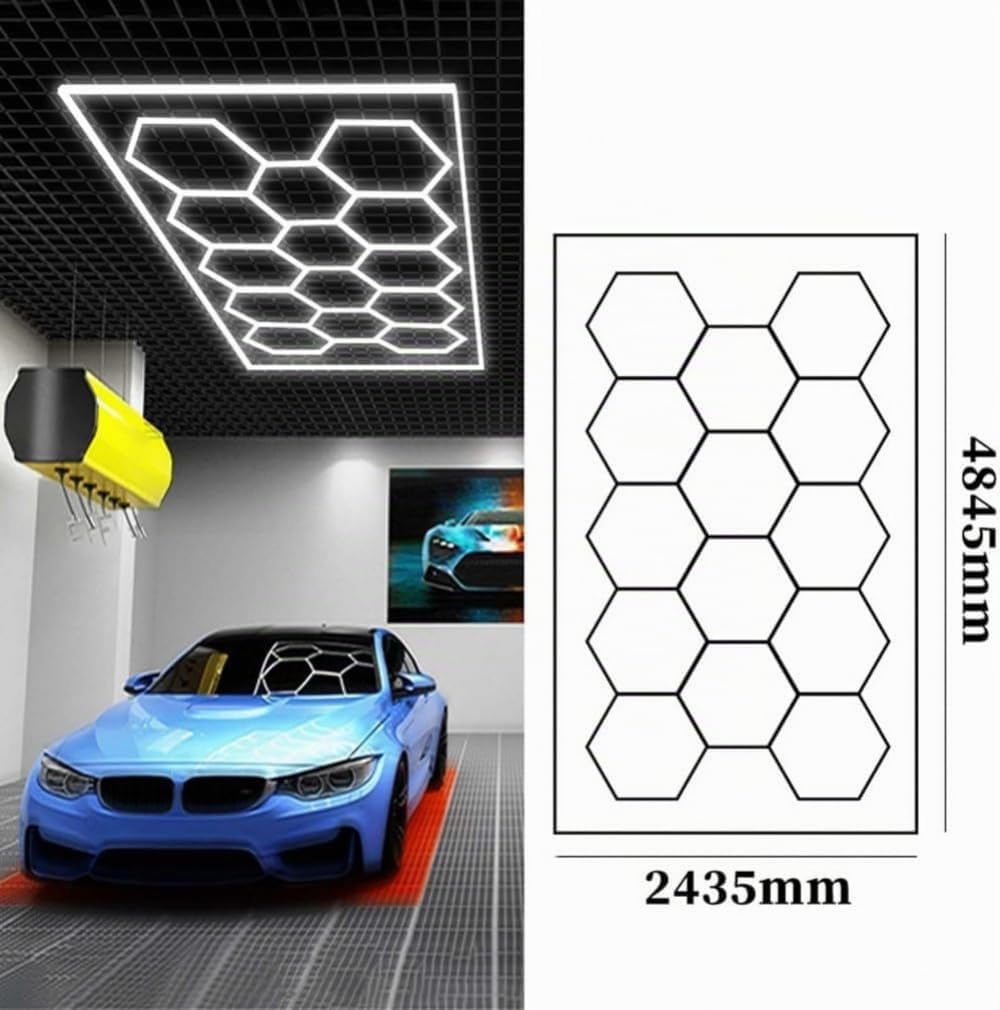 Plafonnier LED Nid D'abeilles, Éclairage De Garage LED Hexagonal Design, pour Atelier, Garage Automobile, Station De Nettoyage, Bureau, Atelier Polissage Auto-D