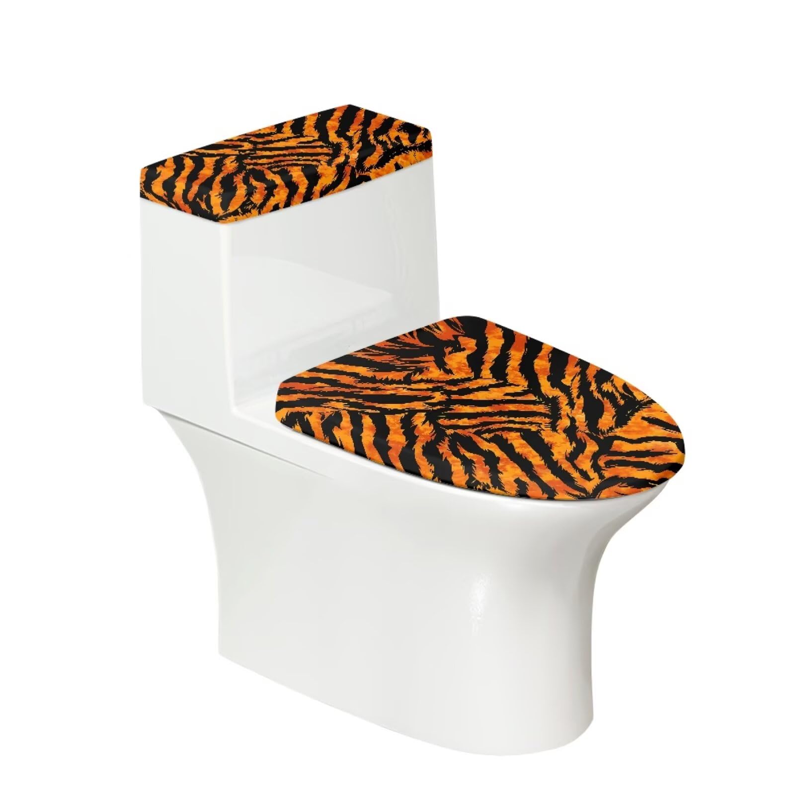 Skjoldheim Tiger Stripes Toilet Seat Cover and Tank Cover Set, 2pcs Universal Fit for Elongated Oval and Round Toilet seats, Stylish Bathroom