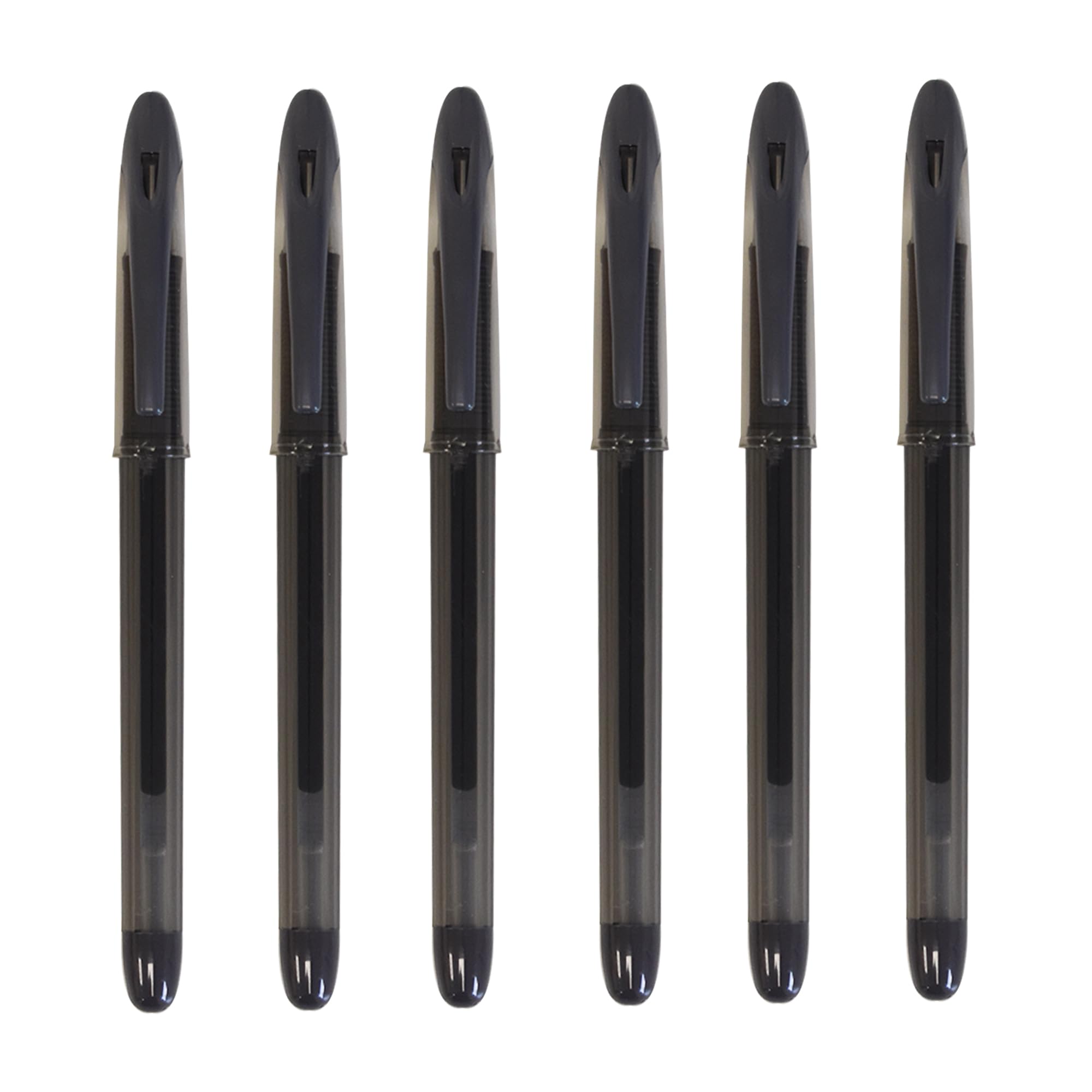 5 Star Branded 6 x Black Roller Gel Pens 0.7mm Tip with Rubber Grip & Visible Barrel