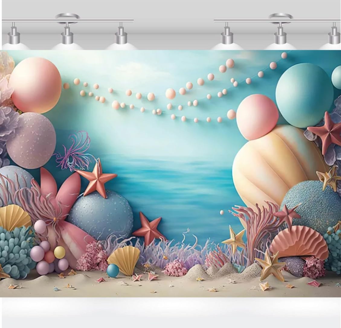 Under The Sea Coral Pearl Girl Birthday Party Background Portrait Decor Backdrop Photo Studio Photography(7x5FT)