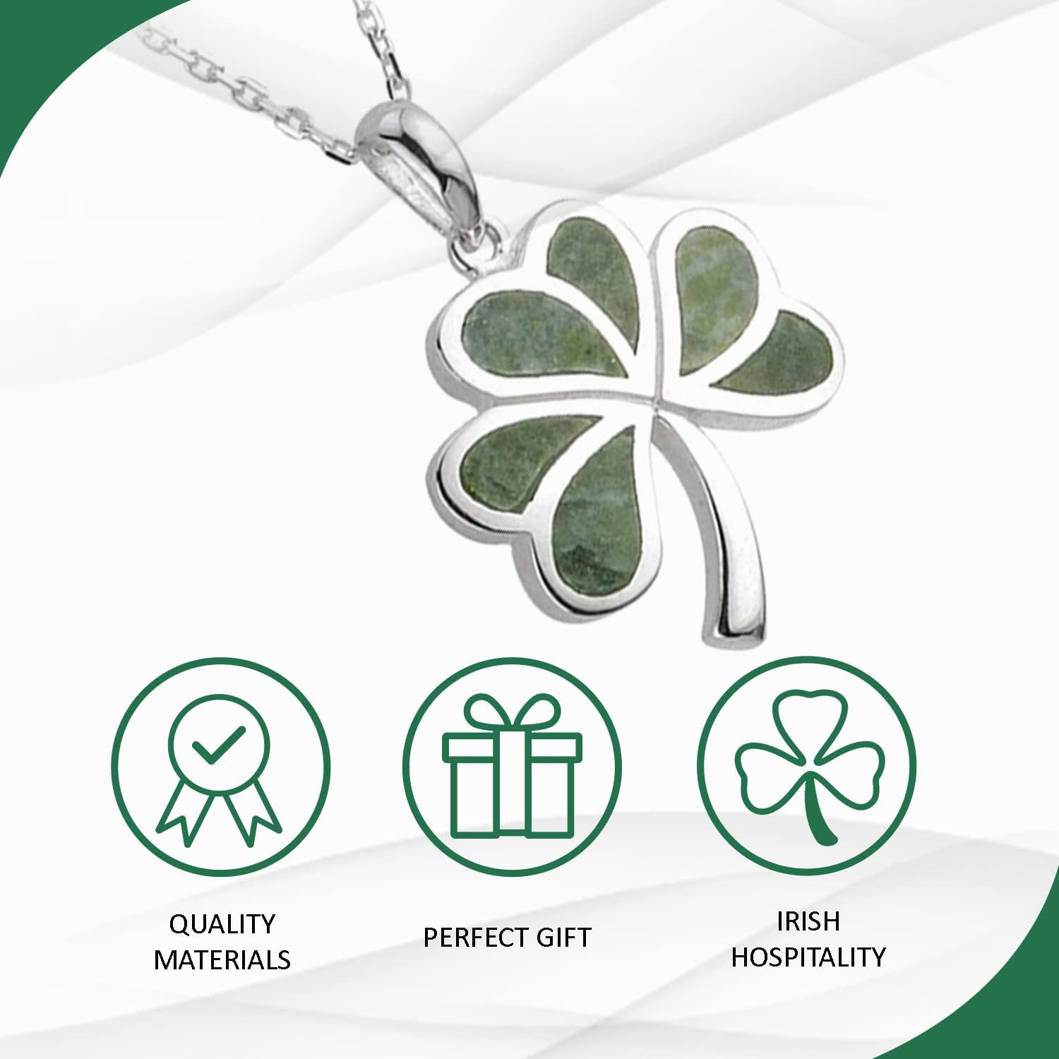Biddy Murphy, Women's Irish Shamrock, Lucky Three Leaf Clover 925 Sterling Silver Pendant Necklace with Connemara Marble Inlay - Image 5