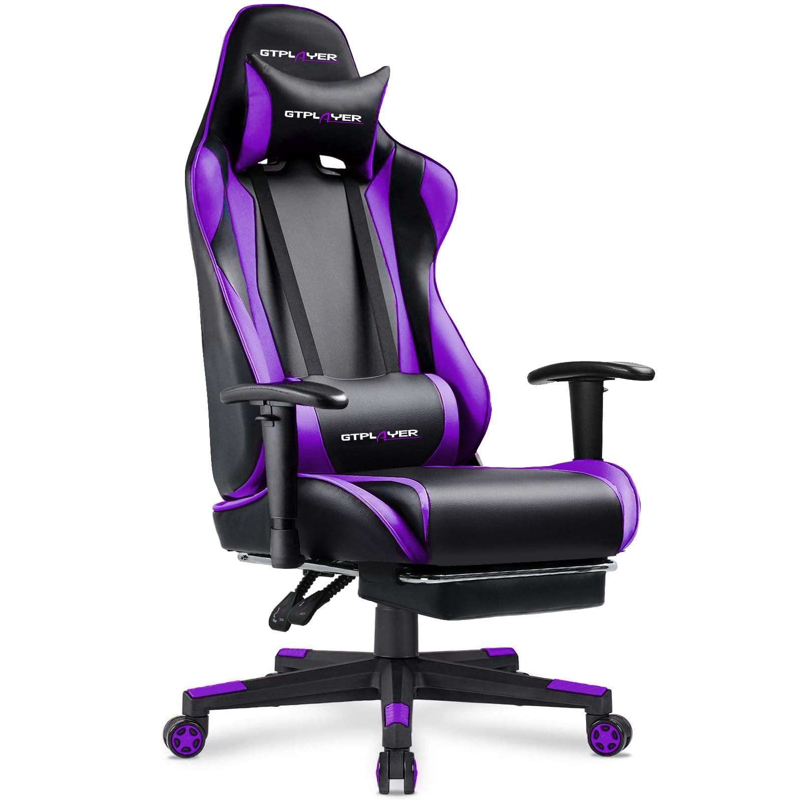 GTPLAYER Gaming Chair with Footrest, Ergonomic Computer Game Desk Chair, Reclining Game Chair Seat Height Adjustment, Swivel Rocker with Headrest and