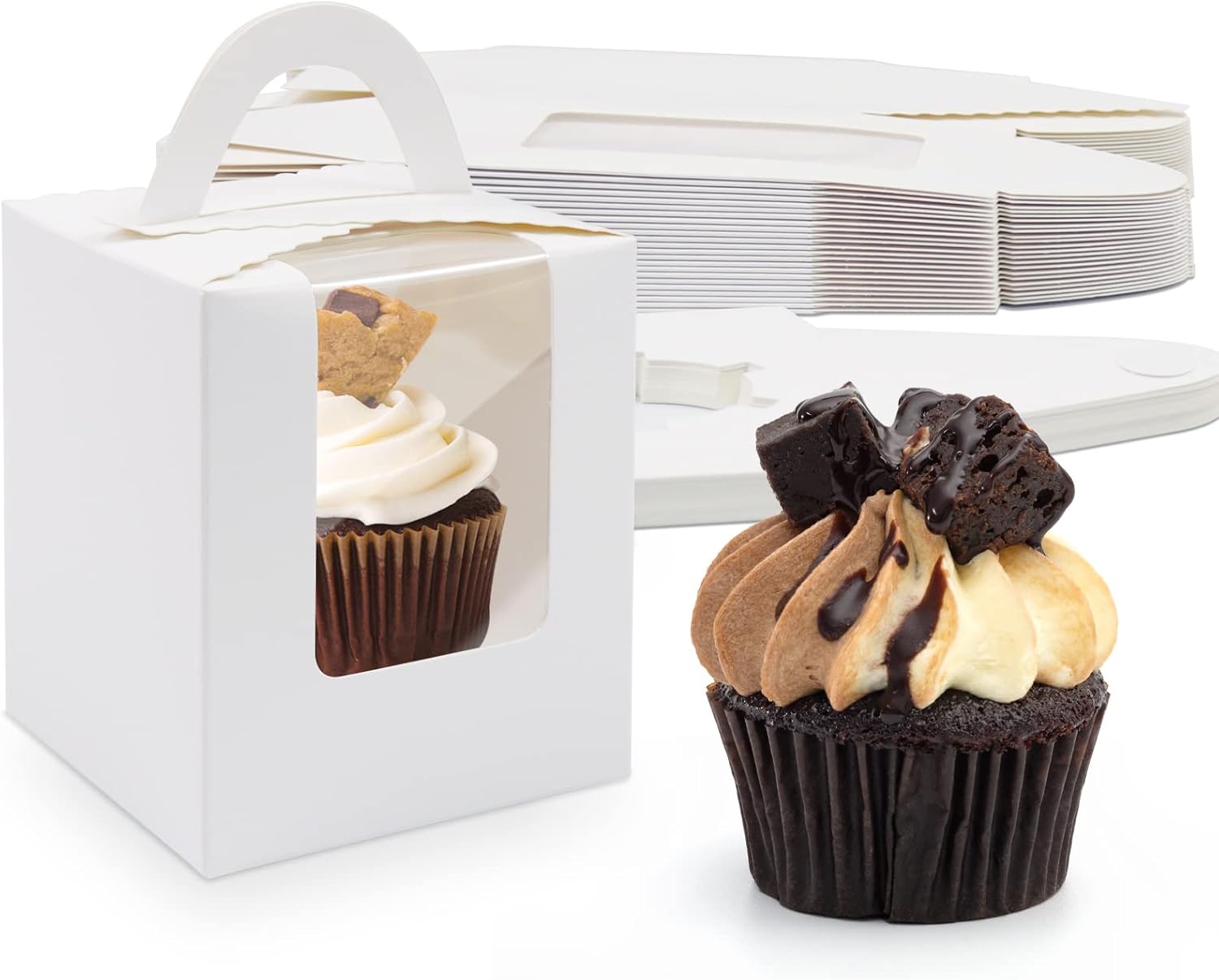 Aitvsfao Single Cupcake Boxes 24 Pcs, Cake Box individual Cupcake Box with Window, White Bakery