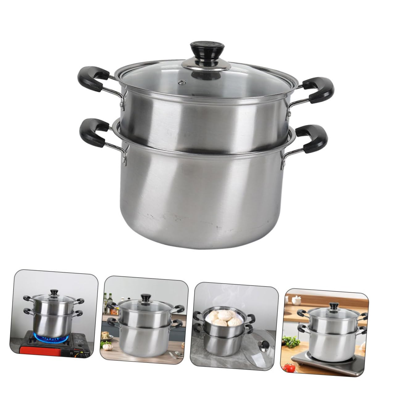 Olla de Vapor de Acero Inoxidable Práctica y Exquisitamente Fabricada, Juego de 1 Set Vaporera para Cocinar Sopas y Verduras en Cocina Doméstica