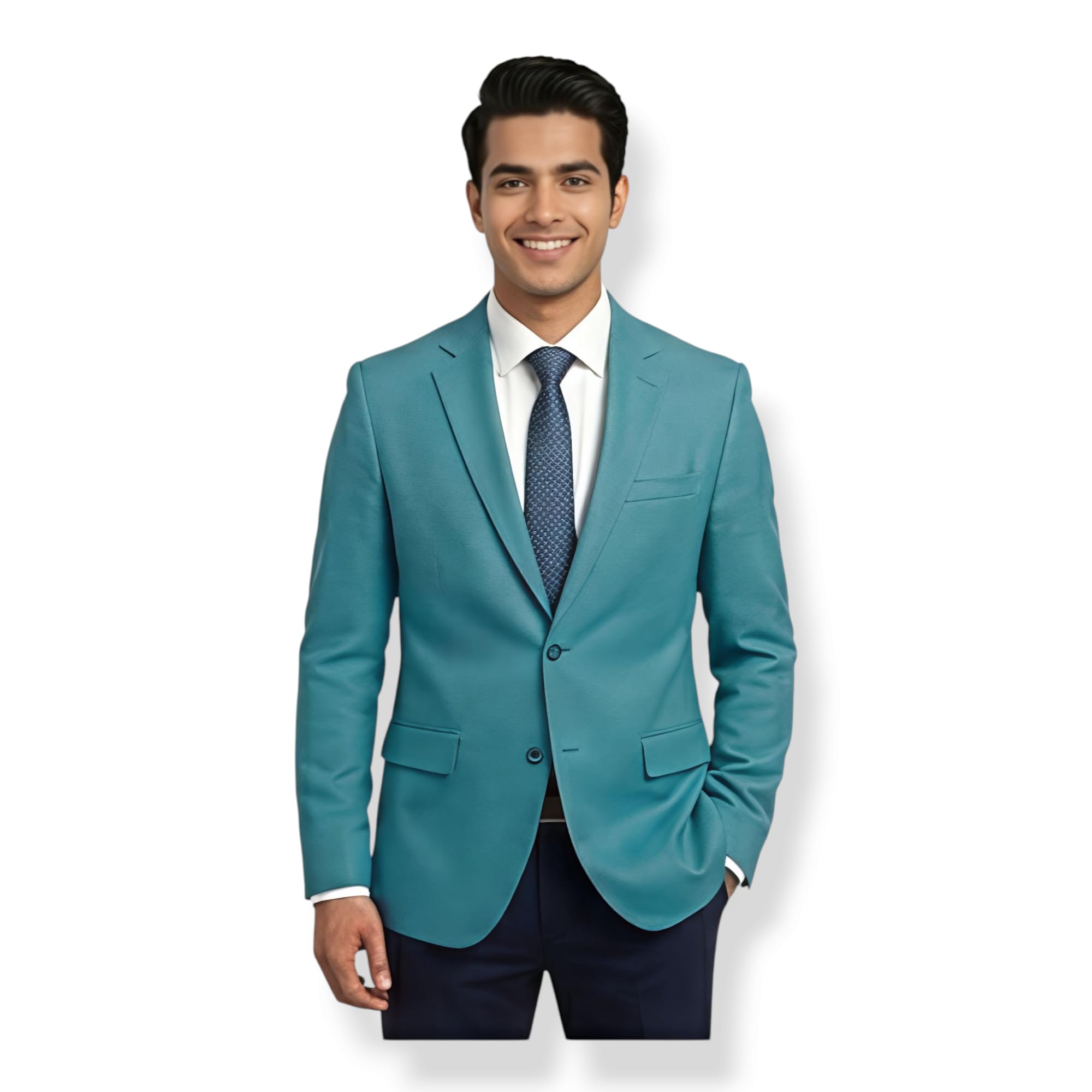 Men's Teal Two-Button Slim Fit Blazer, Notch Lapel Formal Suit Jacket-picture-45