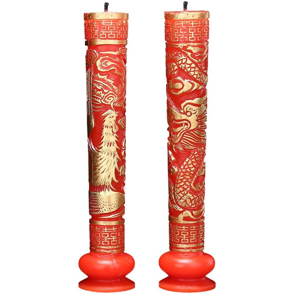 Bougies de mariage dragon phénix et pilier rond traditionnel Double Bonheur