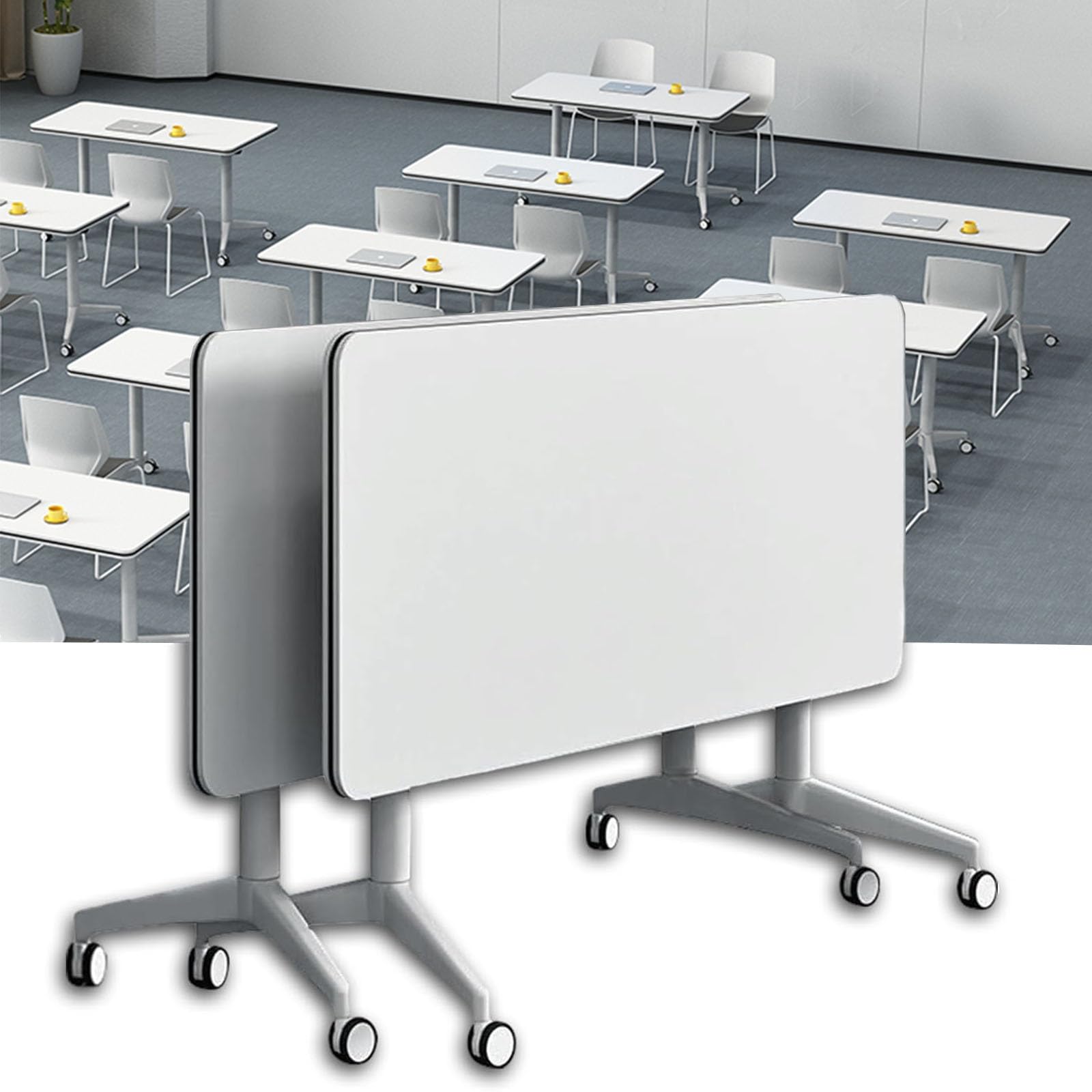 Klappbare Konferenztische für Schulungen – 2er-Set, mobil, rechteckig, modular, mit Klappplatte, für Büro, Besprechungsraum, Klassenzimmer, 160 x 51 x 76 cm – Vielseitige, platzsparende Lösu