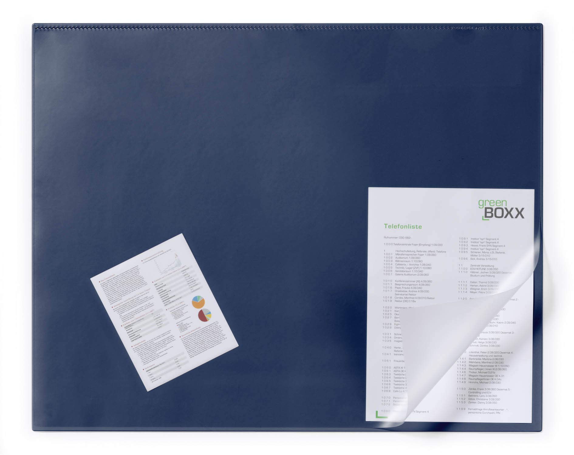 Durable 720307 Almohadilla de escritorio resistente (con recubrimiento transparente, 650 x 520 mm) 1 pieza, azul oscuro