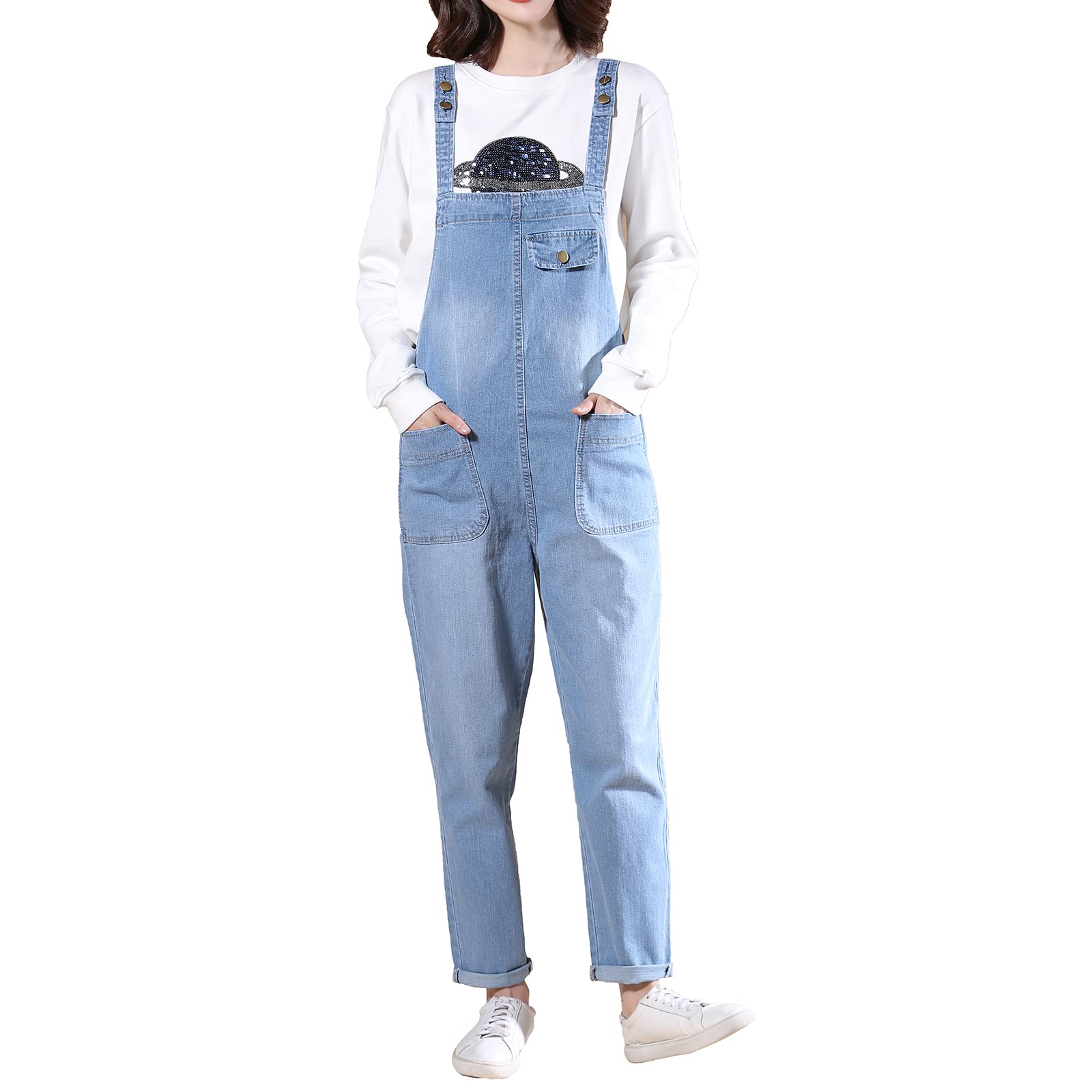 Womens Plus Size Stretch Denim Dungarees Bib Overalls Long Jumpsuits Playsuits Jean Trousers Pants (XS-5XL)